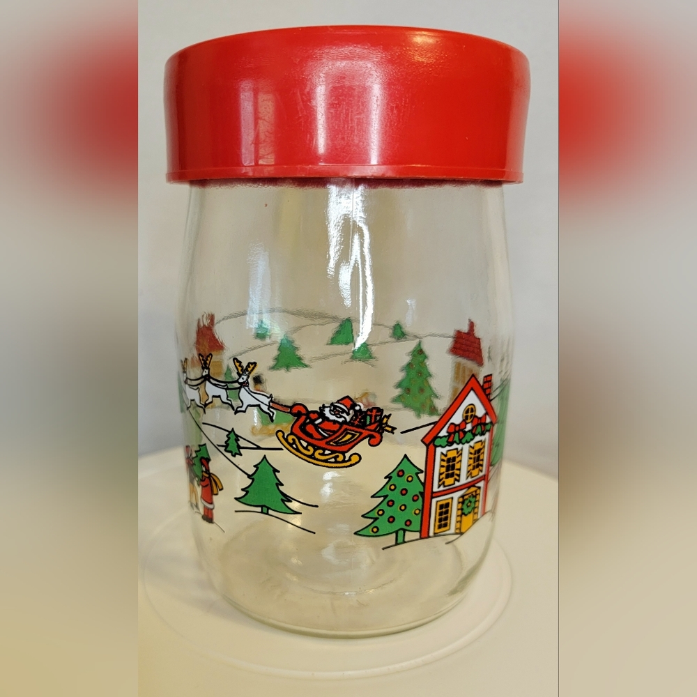 Vintage USA Carlton Glass Christmas Santa Snowman Canister Jar 1L
